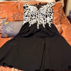 JJs House Black Dress with White Lace Overlay